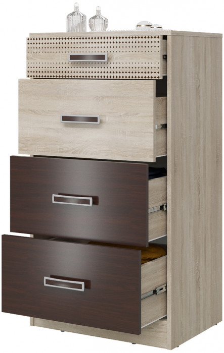Румба 4-4427дубсонвн Комод с четырьмя ящиками, цвет дуб сонома/венге, ШхГхВ 60х43х110 см.