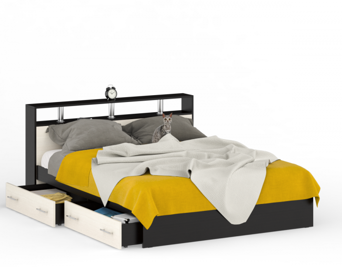 Камелия Кровать с ящиками 1600, цвет венге/дуб лоредо, ШхГхВ 163,5х217х78,2 см., сп.м. 1600х2000 мм., без матраса, основание есть