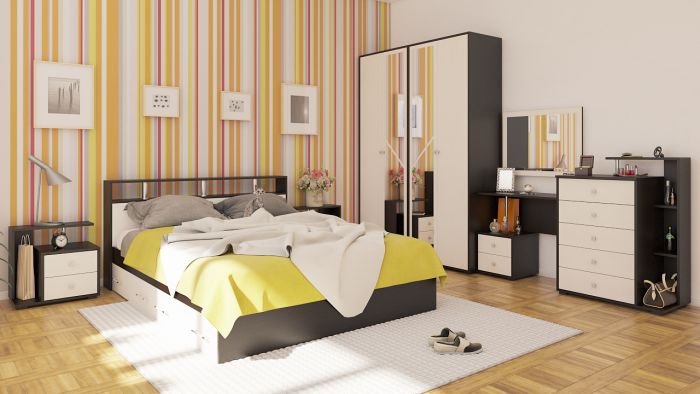 Камелия Кровать с ящиками 1600, цвет венге/дуб лоредо, ШхГхВ 163,5х217х78,2 см., сп.м. 1600х2000 мм., без матраса, основание есть