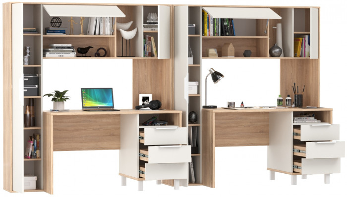 Стол компьютерный Комфорт 12.95N + Стол компьютерный Комфорт 12.95N, цвет дуб сонома/белый, ШхГхВ 324х60,3х180 см., НЕ универсальная сборка