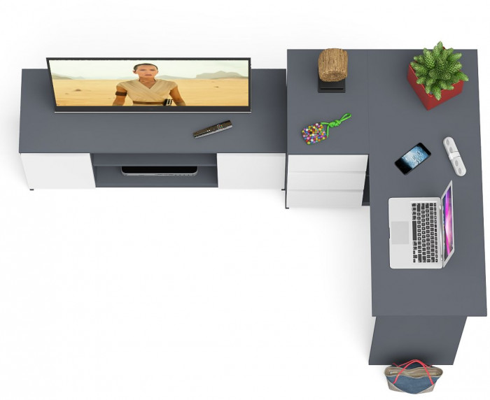 Мори компьютерный стол МС-16 левый + Тумба МТВ1200.1, графит/белый