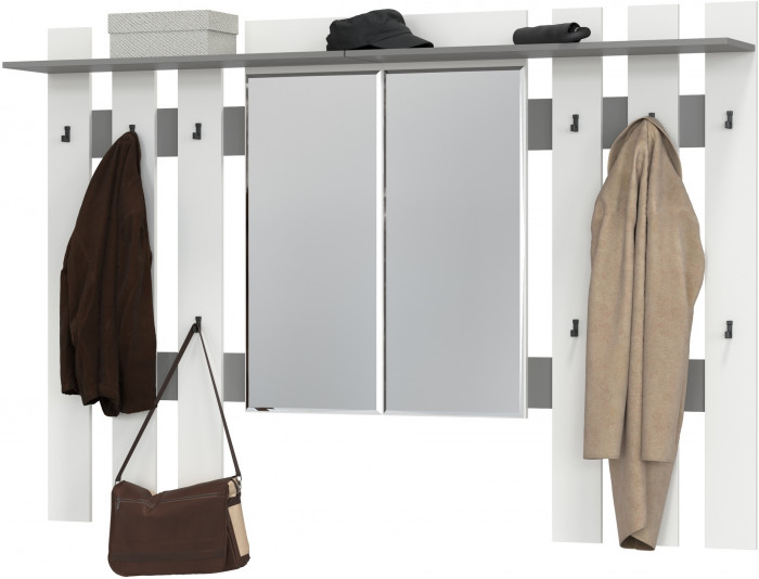 Лира ГК 2-3814+2-3814графбел Вешалка с зеркалом, цвет графит/белый, ШхГхВ 200х28х135 см., универсальная сборка