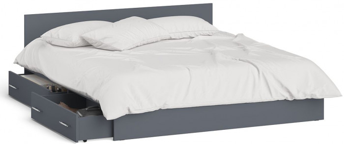 Мори Кровать с ящиками 1800, цвет графит, ШхГхВ 183,5х203,5х70 см., сп.м. 1800х2000 мм., без матраса, основание есть