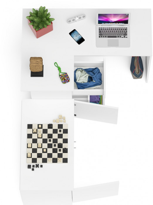 Мори Стол компьютерный МС-16 левый + Тумба МА900.1, цвет белый, ШхГхВ 214,8х84,9х76,6 см., выдвижные ящики слева, НЕ универсальная сборка