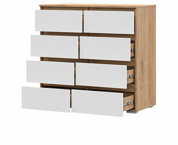 Хелен КМ 04 Комод 8 ящиков (1002х958х460) белый/дуб крафт золото