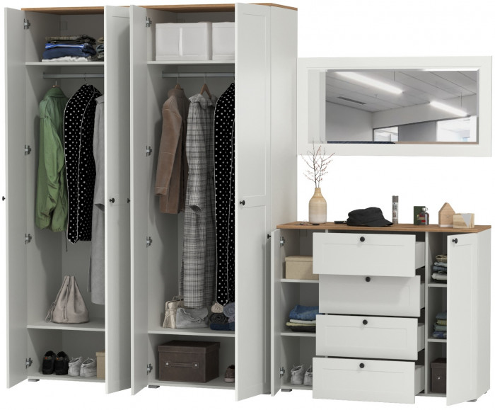 Остин Прихожая 26, белый шагрень/дуб крафт золотой