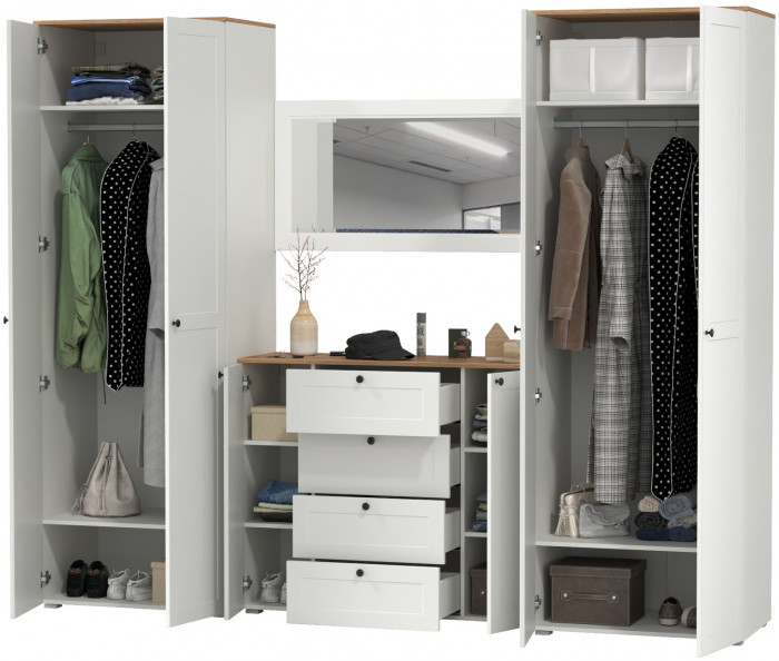 Остин Прихожая 26, белый шагрень/дуб крафт золотой