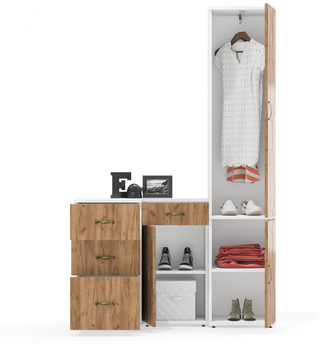 Лидер-8 Пенал МД 21Б + Тумба МД 3.15 + Тумба МД 3.16, белый шагрень/крафт золото