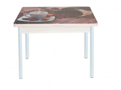 Симпл фотопечать стол обеденный раскладной / чашка кофе/дуб молочный/белый