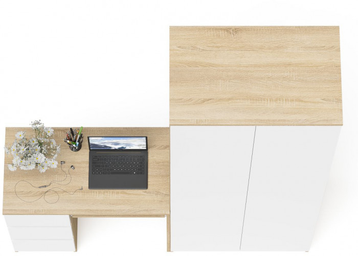 Мори компьютерный стол МС-6 левый + Шкаф МШ800.1, дуб сонома/белый