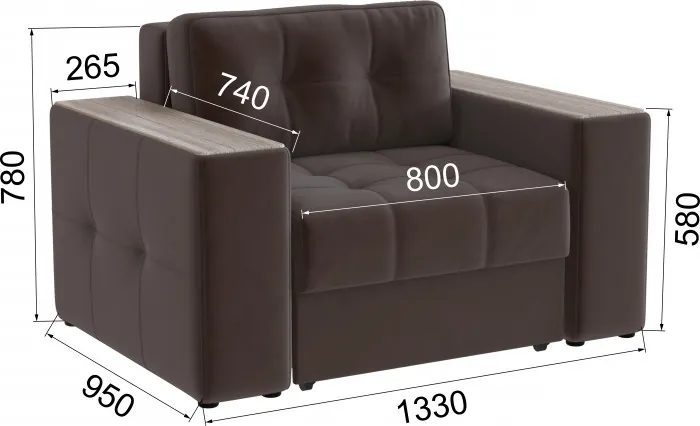 Кресло-кровать Виконт, Коричневый/Сандал белый МДФ