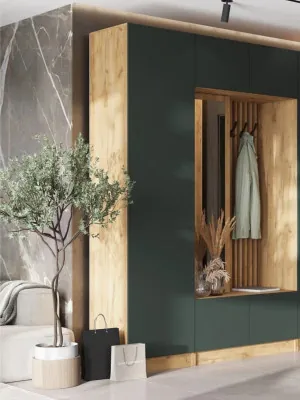 Модульная прихожая Роджинамиф, композиция 1, Дуб крафт/Изумрудный