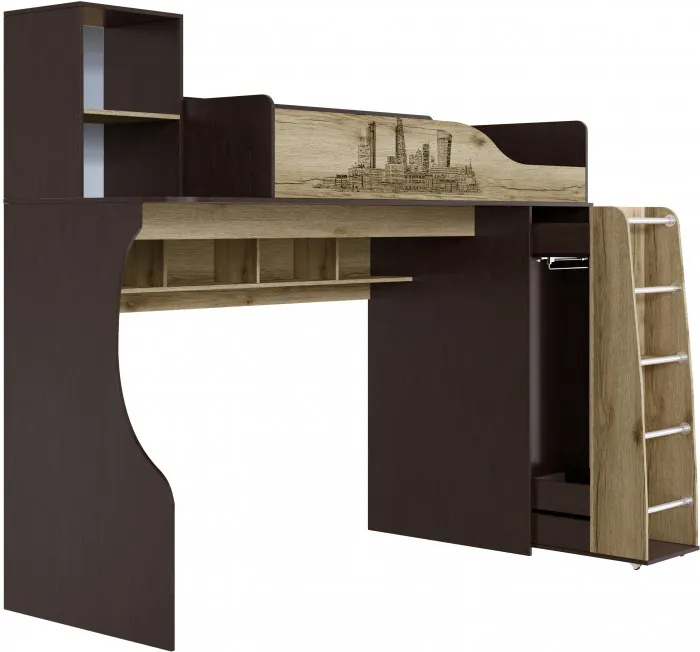 Кровать-чердак Орион, Венге/Дуб делано