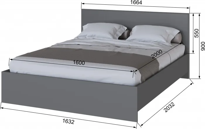 Плейона Кровать 1600 графит серый