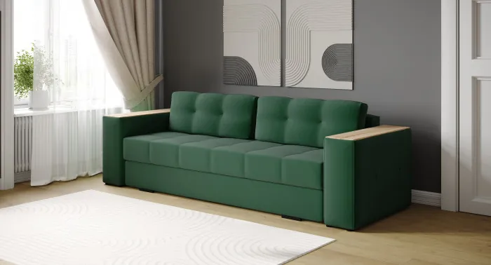 Диван раскладной Нави, изумруд/мдф дуб канадский