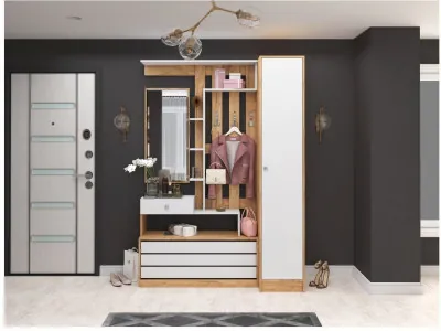 Модульная Прихожая Ямайка, композиция 3, крафт золотой/белый