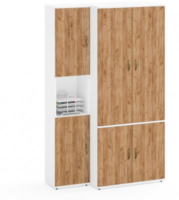 Лидер-8 Модуль Пенал + Шкаф МД 19Б, цвет белый шагрень/крафт золото, ШхГхВ 120х50х190 см., универсальная сборка