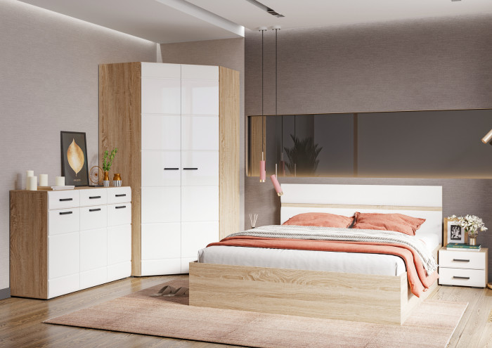 ЛИБЕРТИ ШК 01 Шкаф 400 (400х2100х500) Фасад МДФ БЕЛЫЙ ГЛЯНЕЦ/Корпус ДУБ СОНОМА