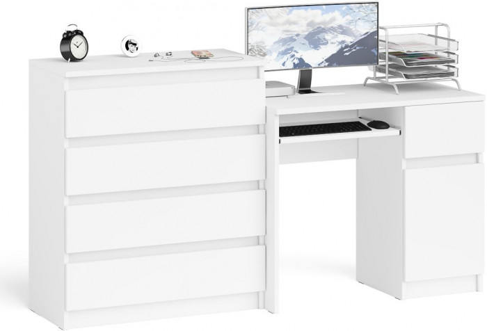 Мори Стол компьютерный МС-1 правый + Комод МК800.4, цвет белый, ШхГхВ 170,4х50х94 см., выдвижной ящик справа, НЕ универсальная сборка