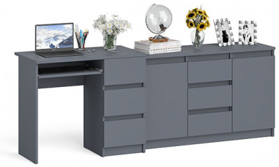 Мори Стол компьютерный МС-6 правый + Комод МК1200.3, цвет графит, ШхГхВ 210,4х50х76,6 см., выдвижные ящики справа, НЕ универсальная сборка