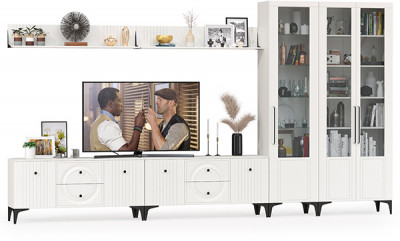 Валенсия Гостиная № 086, цвет ЛДСП белый шагрень/МДФ белый шагрень, ШхГхВ 405,3х38,3х225,2 см., универсальная сборка