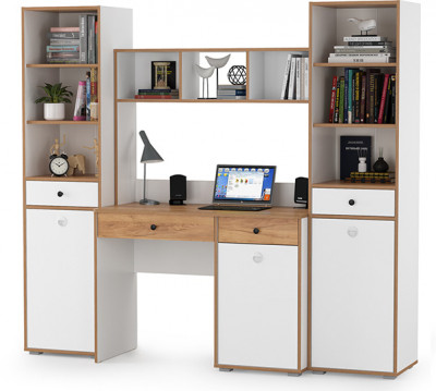 Вуди Компоновка № 07, цвет белый премиум/дуб крафт золотой, ШхГхВ 200х52,7х180,3 см., универсальная сборка