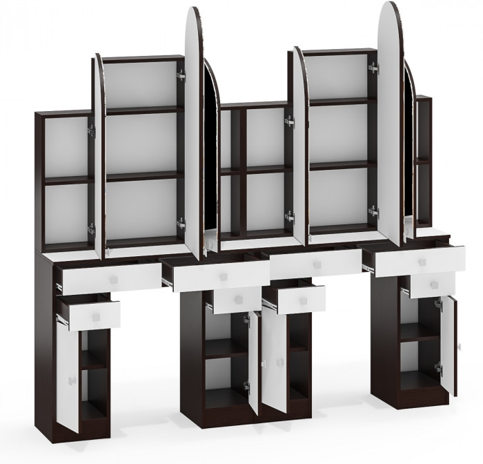 Два туалетных столика Трельяжа МД №2, цвет венге/белый шагрень, ШхГхВ 180х31х178 см. (Трельяж (Туалетный столик № 2))