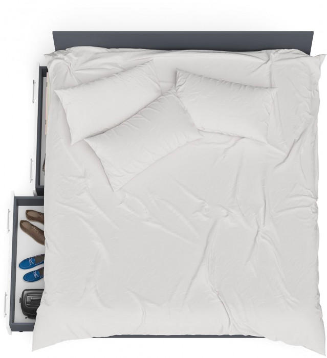 Мори Кровать с ящиками 1800, цвет графит/белый, ШхГхВ 183,5х203,5х70 см., сп.м. 1800х2000 мм., без матраса, основание есть