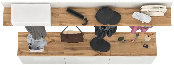 Октава Прихожая 08, цвет белый шагрень/дуб крафт золотой/фасады МДФ белый шагрень, ШхГхВ 194,7х35,4х197 см.