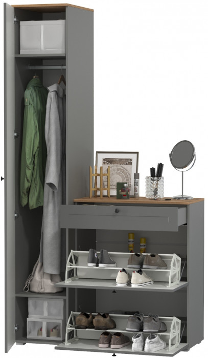 Остин Прихожая 10, цвет серый графит/дуб крафт золотой, ШхГхВ 120х54,3х229,6 см., универсальная сборка