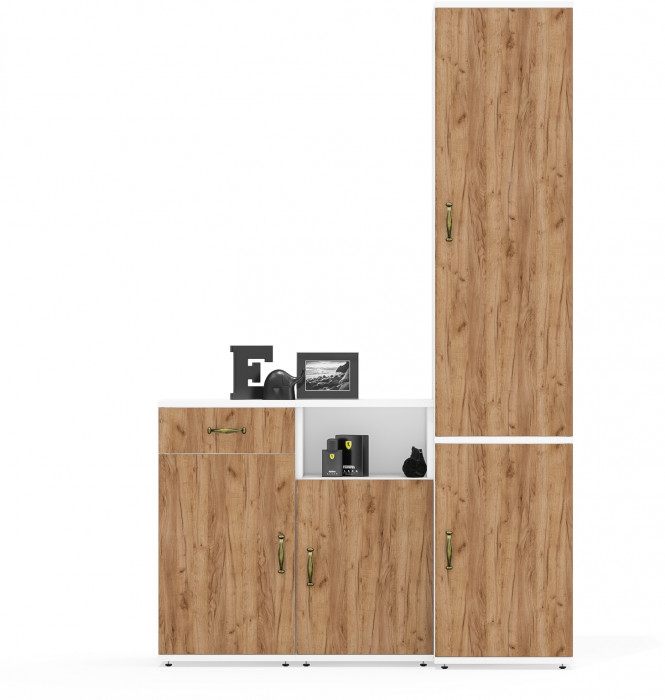 Лидер-8 Пенал МД 21Б + Тумба МД 3.15 + Тумба МД 3.19, белый шагрень/крафт золото