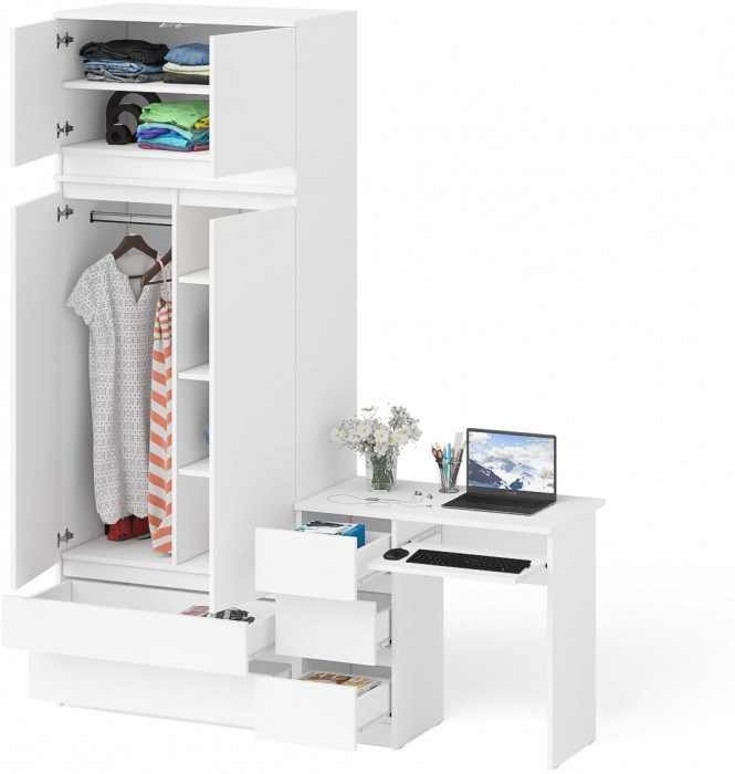 Мори компьютерный стол МС-6 левый + Шкаф МШ900.1 + Антресоль МА900.1, белый