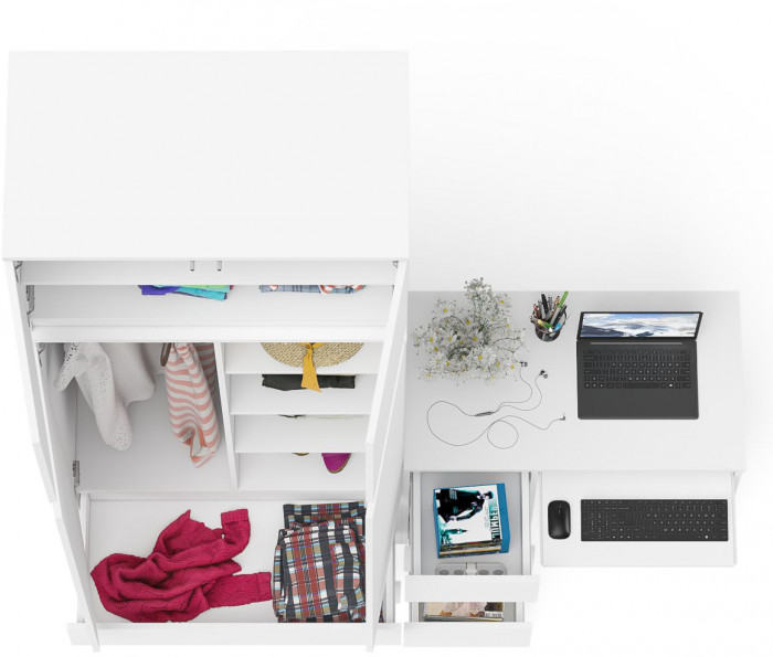 Мори компьютерный стол МС-6 левый + Шкаф МШ900.1 + Антресоль МА900.1, белый