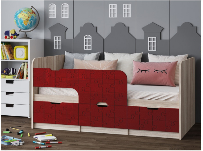 Детская кровать Юниор-9, 80х160 (Латте глянец, Ясень шимо светлый)