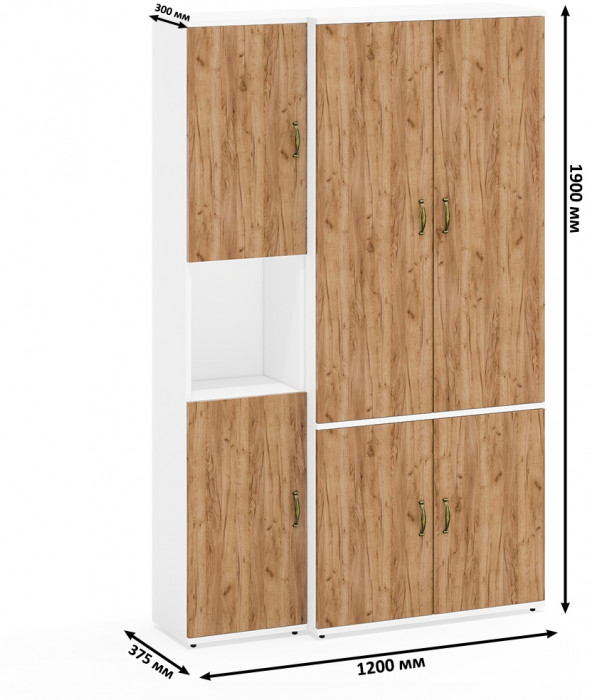 Лидер-8 Модуль Пенал + Шкаф МД 20Б, цвет белый шагрень/крафт золото, ШхГхВ 120х37,5х190 см., НЕ универсальная сборка