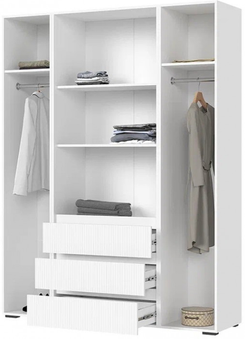 Хелен ШК 05 Шкаф 4х створчатый с ящиками (1600х2080х460) белый супермат, белый/белый