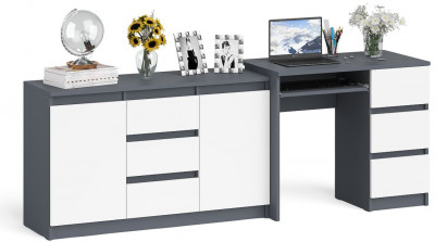 Мори Стол компьютерный МС-6 правый + Комод МК1200.3, цвет графит/белый, ШхГхВ 210,4х50х76,6 см., выдвижные ящики справа, НЕ универсальная сборка