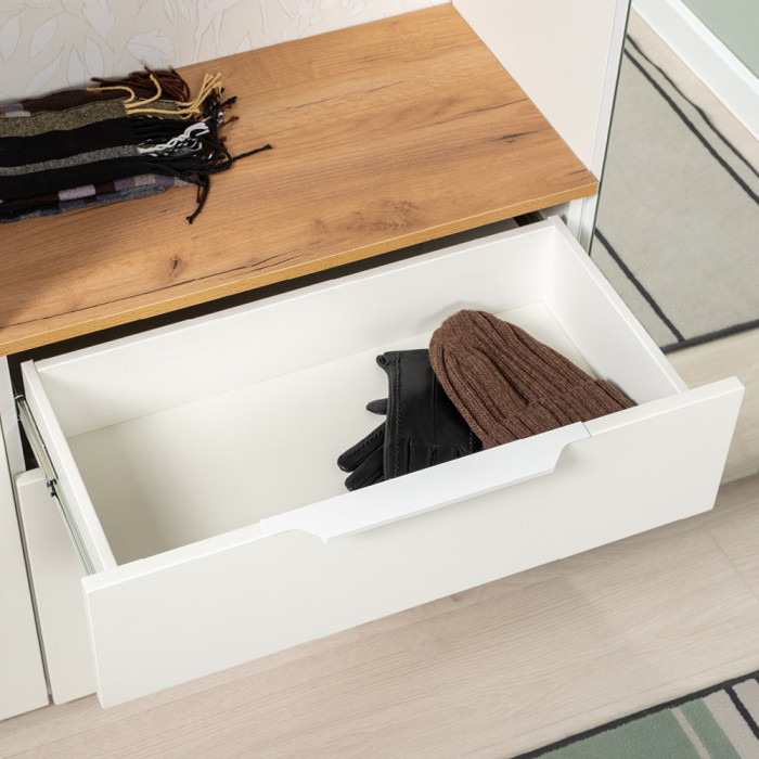 Октава Прихожая 27, цвет белый шагрень/дуб крафт золотой/фасады МДФ белый шагрень, ШхГхВ 193,7х35,4х197,6 см., универсальная сборка