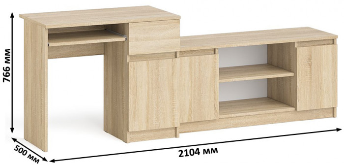 Мори компьютерный стол МС-1 правый + Тумба МТВ1200.1, дуб сонома
