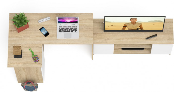 Мори компьютерный стол МС-16 левый + Тумба МТВ1200.1, дуб сонома/белый