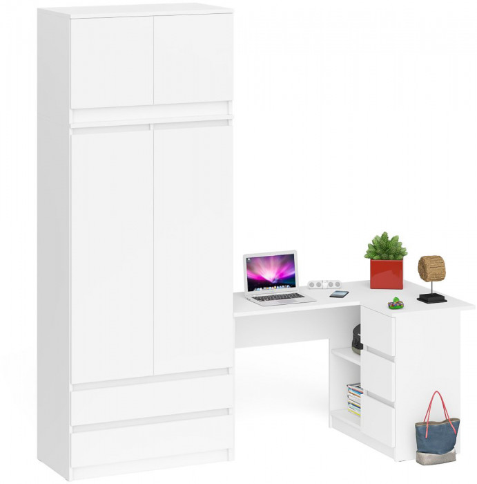 Мори компьютерный стол МС-16 правый + Шкаф МШ900.1 + Антресоль МА900.1, белый