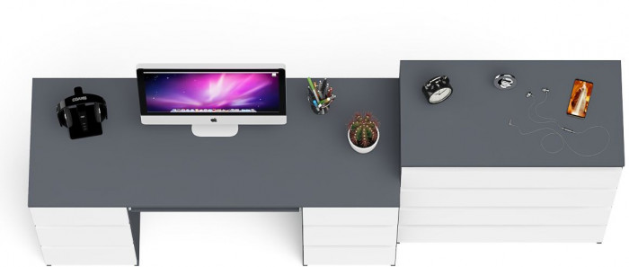 Мори компьютерный стол МС-2 + Комод МК800.4, графит/белый