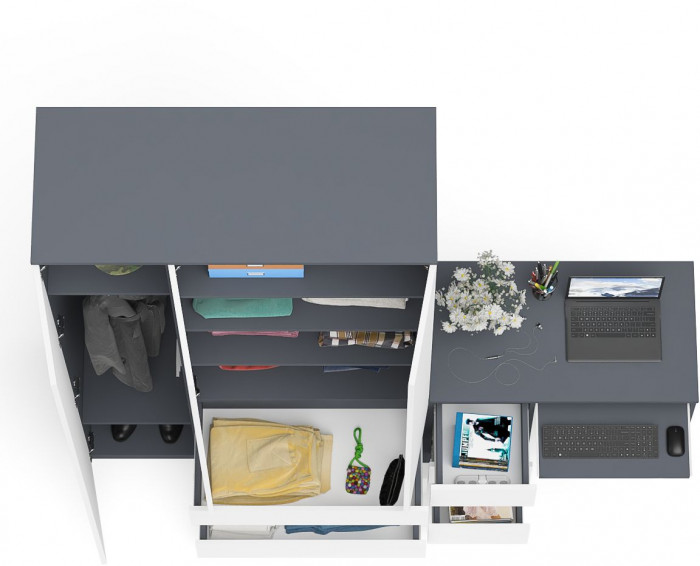 Мори Стол компьютерный МС-6 левый + Шкаф МШ1200.1, цвет графит/белый, ШхГхВ 210,4х50,4х209,6 см., выдвижные ящики слева, НЕ универсальная сборка