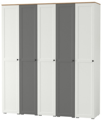 Остин 13.225 Шкаф-пенал 5 шт., цвет белый шагрень/серый графит/дуб крафт золотой, ШхГхВ 200х54,3х229,6 см., универсальная сборка