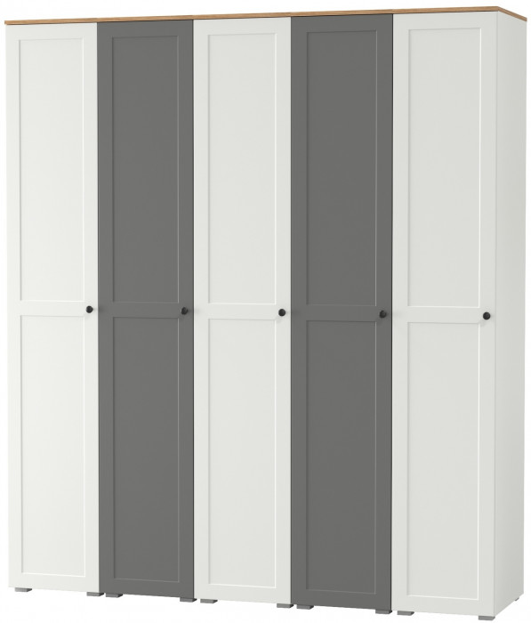 Остин 13.225 Шкаф-пенал 5 шт., цвет белый шагрень/серый графит/дуб крафт золотой, ШхГхВ 200х54,3х229,6 см., универсальная сборка