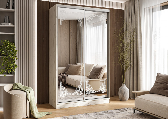 Шкаф-купе Тринити-4 (1,35 м), Дуб крафт белый