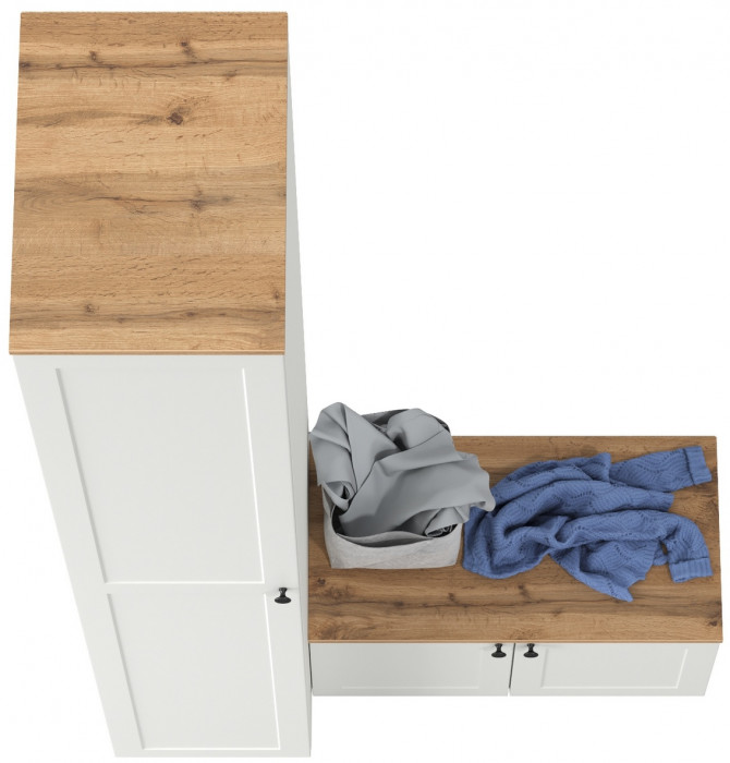 Остин Прихожая 11, цвет белый шагрень/дуб крафт золотой, ШхГхВ 120х54,3х229,6 см., универсальная сборка