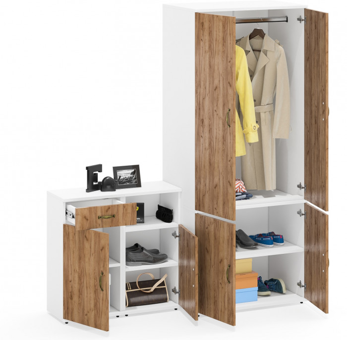 Лидер-8 Шкаф МД 19Б + Тумба МД 3.15 + Тумба МД 3.19, белый шагрень/крафт золото