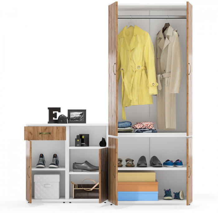 Лидер-8 Шкаф МД 19Б + Тумба МД 3.15 + Тумба МД 3.19, белый шагрень/крафт золото