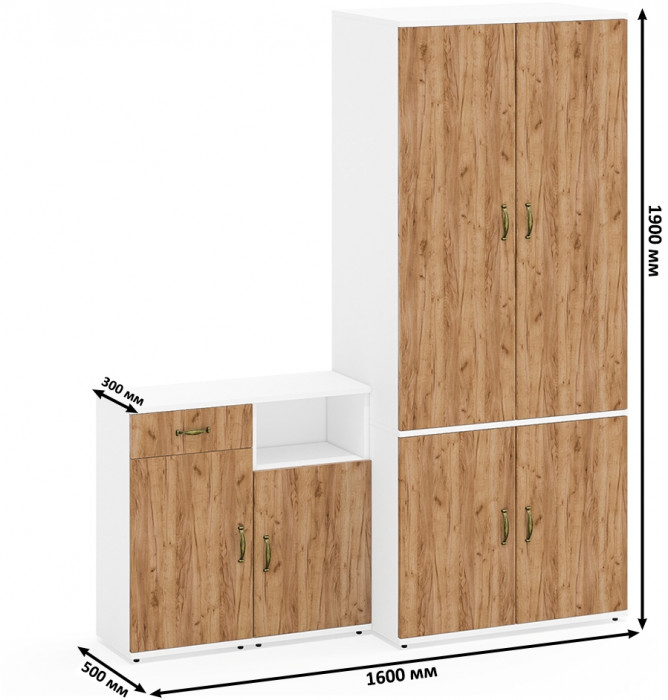 Лидер-8 Шкаф МД 19Б + Тумба МД 3.15 + Тумба МД 3.19, белый шагрень/крафт золото